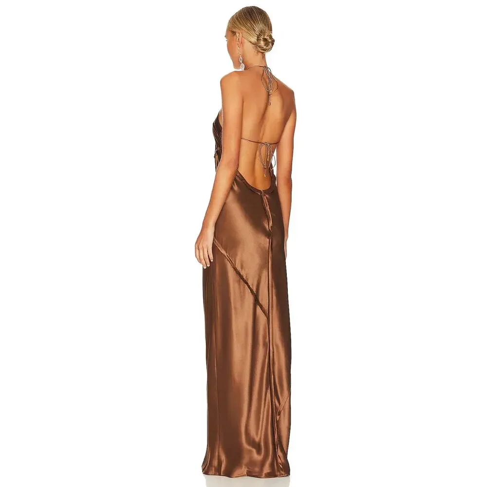 Retrofete Sylvia Dress Maxi Halter Satin Patchwork Raw Edge Formal Party Prom XL - Picture 3 of 15